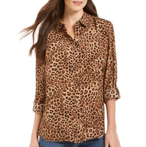 XXL Charter Club animal print button front shirt with rool tab sleeves like new
